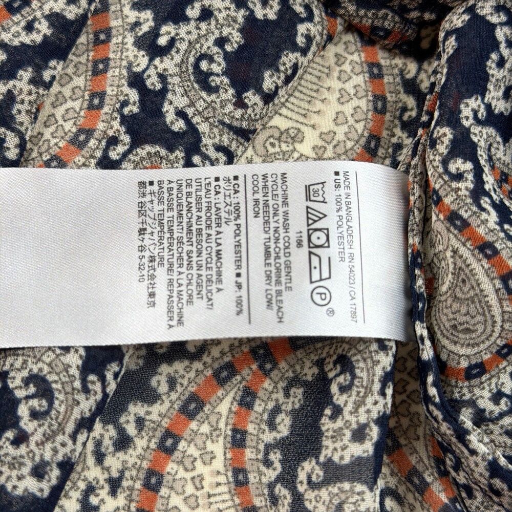 Banana Republic Ruffle Blouse XL Sheer Paisley Bishop Sleeve Dark Academia Poet - Picture 7 of 9